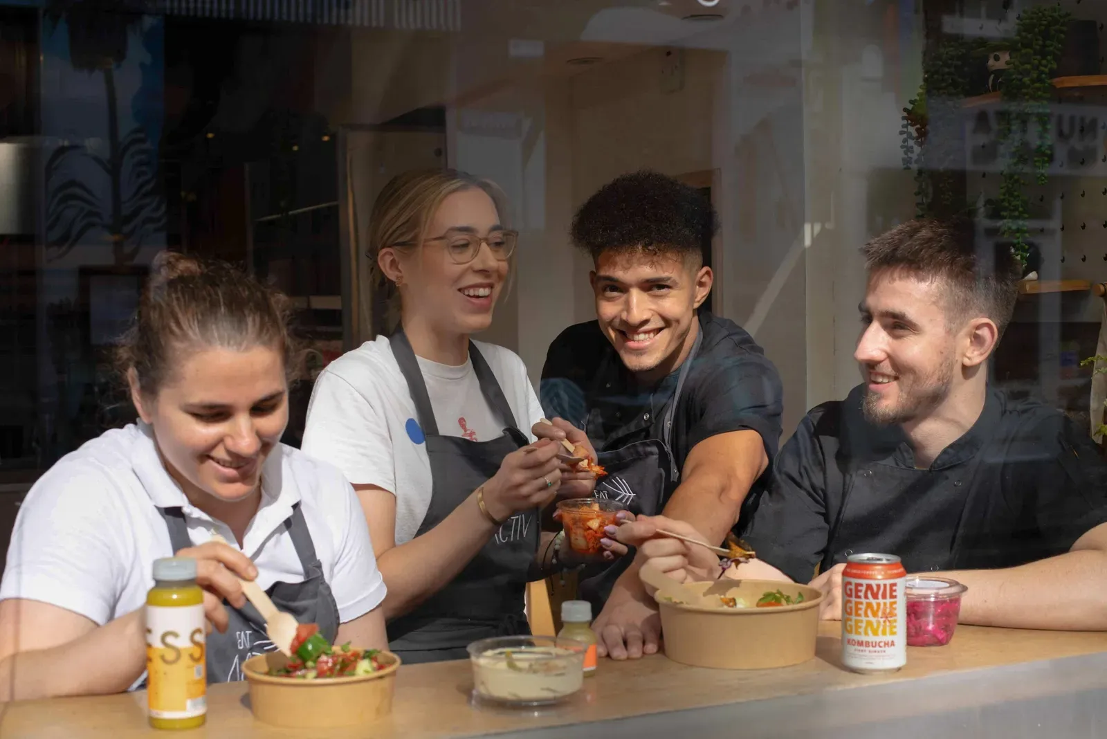 The team laughing together